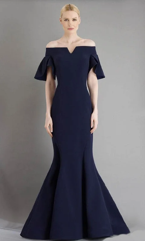 Relaxed Fit Wear Janique - 1941 Notched Off Shoulder Ruffle Sleeve Evening Gown