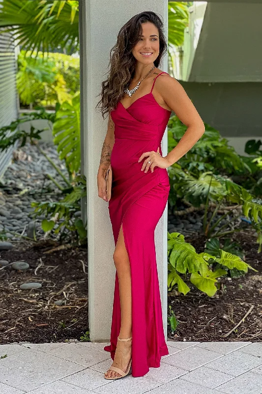 Soft Textures Deep Red Maxi Dress With Slit