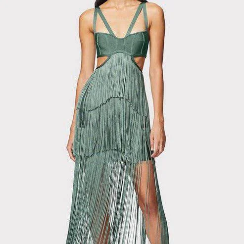 Relaxed Tops Edna Strappy Cut Out Fringed Midi Dress