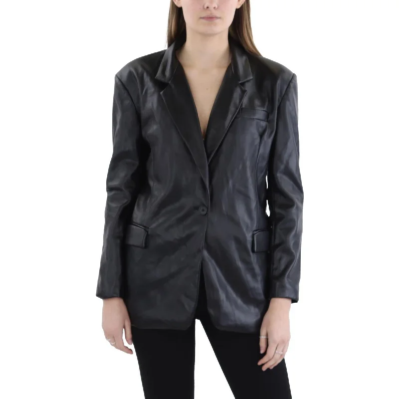 Relaxed Looks [BLANKNYC] Womens Faux Leather Oversized One-Button Blazer