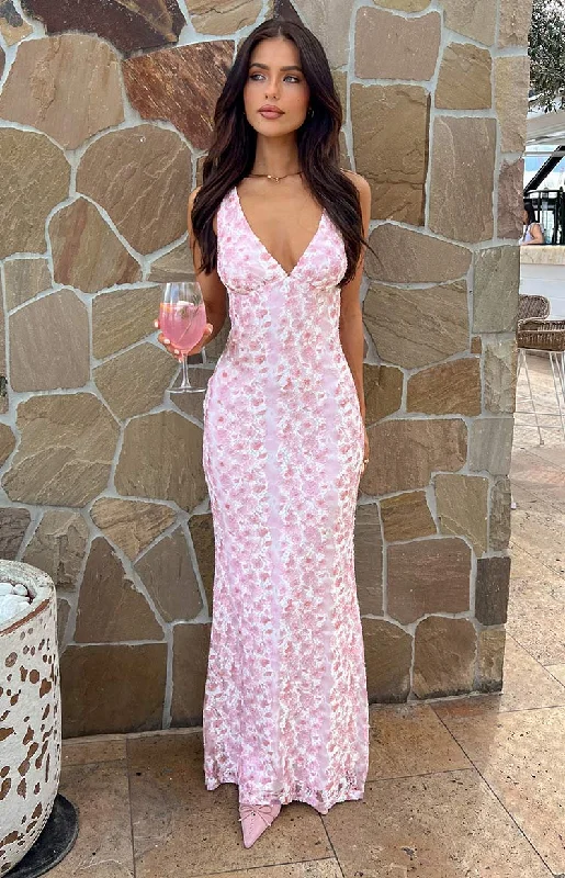 Breezy Outfits Farida Pink Lace Maxi Dress