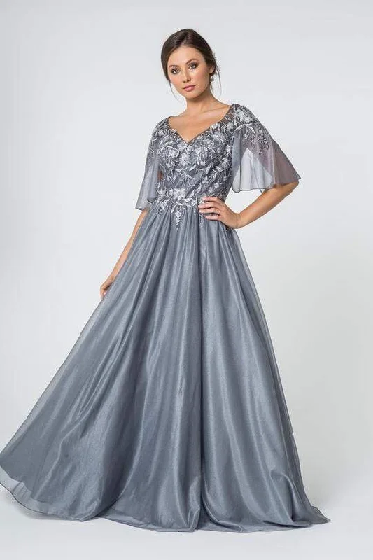 Casual Fit Wear Elizabeth K - GL2830 Sheer Cape Sleeve Appliqued Chiffon Dress