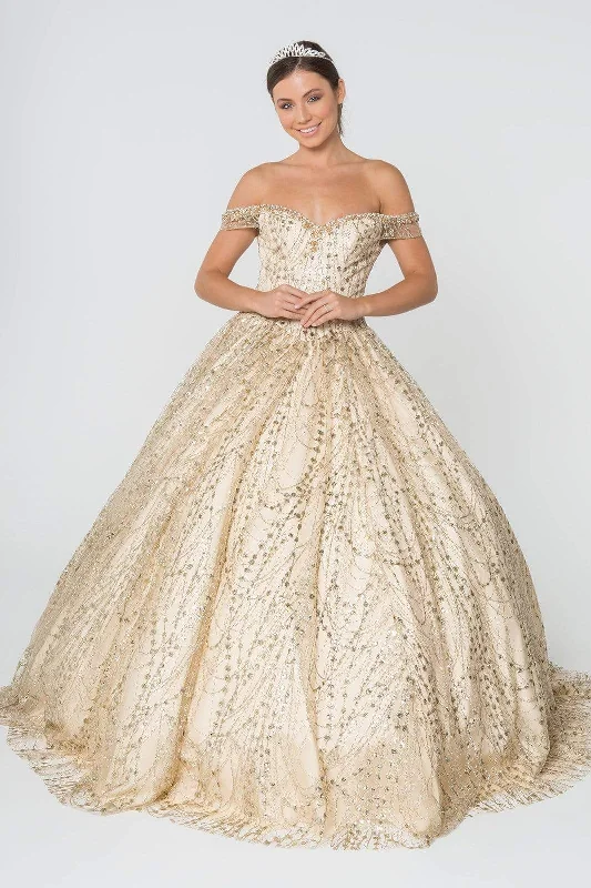 Relaxed Tops Elizabeth K - GL2831 Off Shoulder Glitter Mesh Ballgown