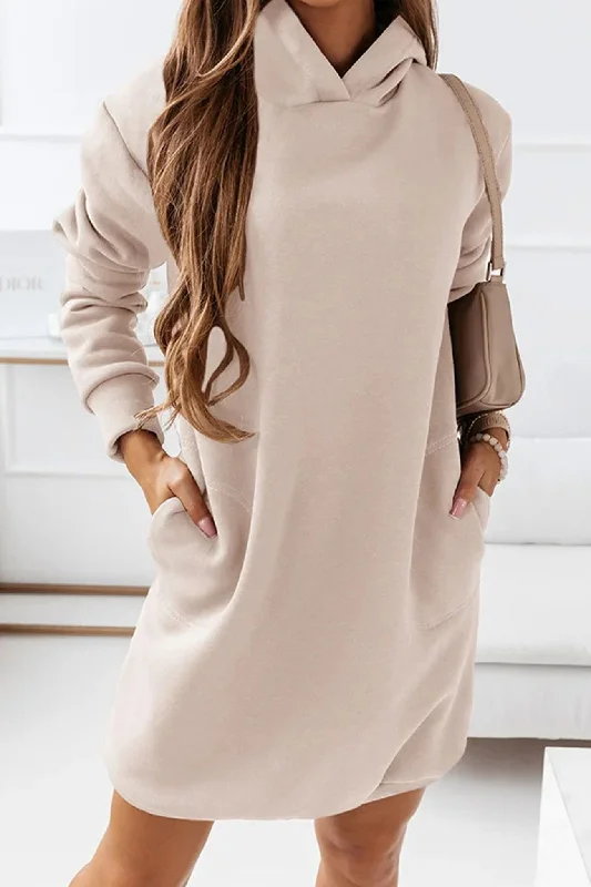 Relaxed Chic Solid Hooded Mini Dress