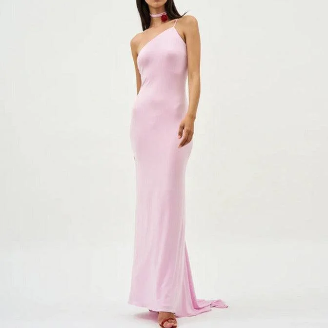 Elegant Dressing Rebecka Floral-appliqué Asymmetrical Maxi Dress