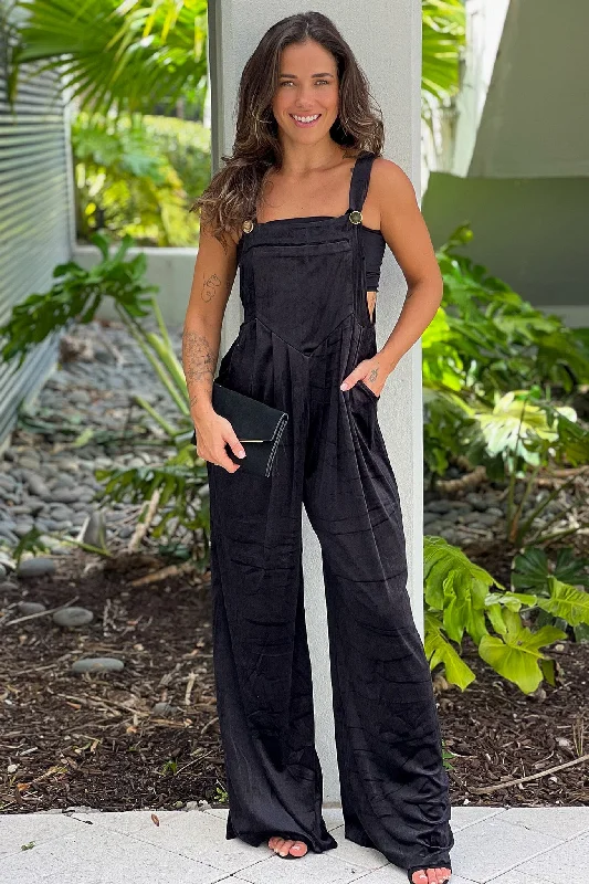 Soft Feel Black Velvet Square Neck Jumpsuit