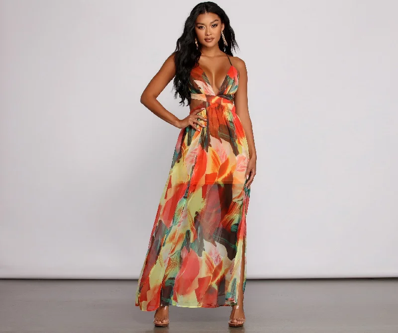 Chic Outfits Brighter Vibes Lace-Up Charming Chiffon Maxi Dress