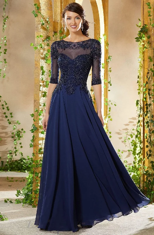 Elegant Casuals MGNY By Mori Lee - 71908 Bead Embroidered Chiffon A-line Gown