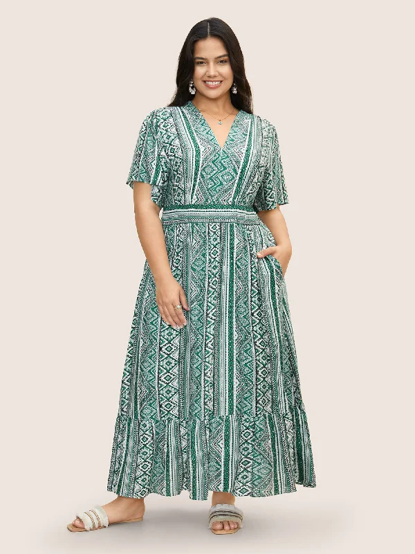 Relaxed Fit Wear Bandana Print Shirred Patchwork Hem Maxi Dress