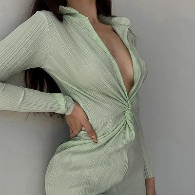 Effortless Outfits Solid Pleated Splicing Low Cut Elegant Casual Midi Dresses