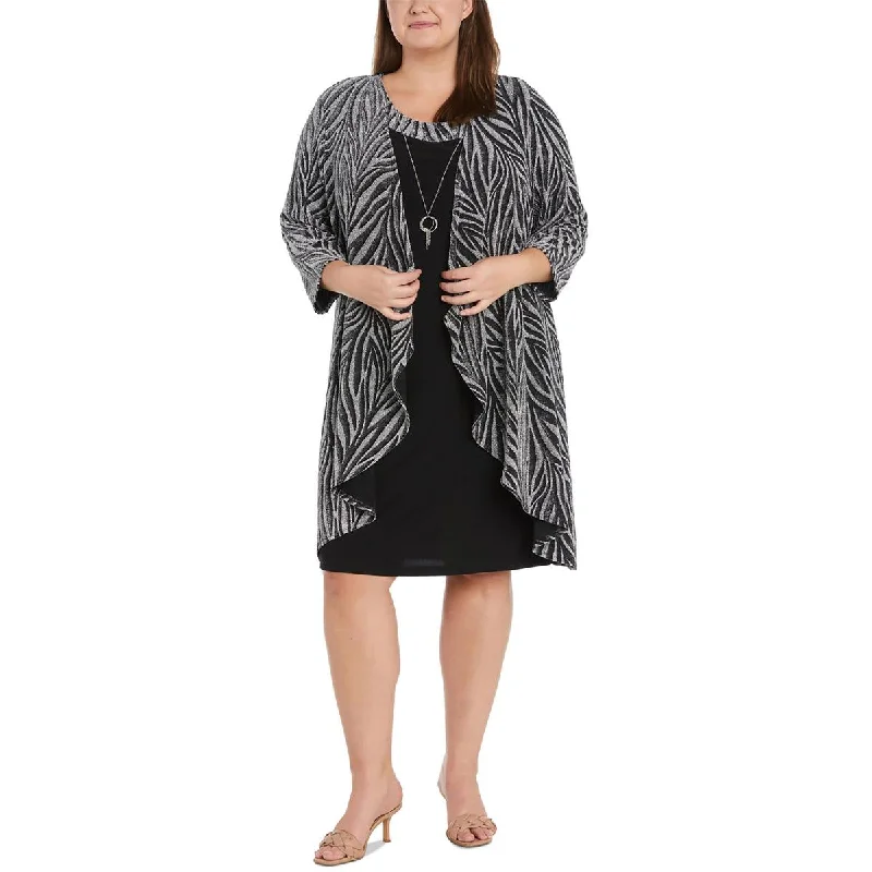 Easy Comfort Style R&M Richards Womens Plus Metallic Animal Print Collarless Blazer
