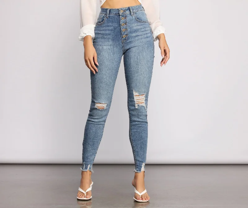 Cozy Outerwear High Rise Button Up Skinny Jeans