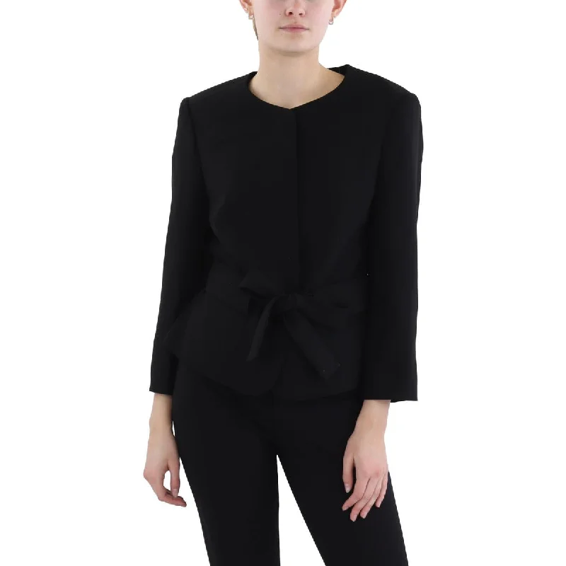Comfortable Fashion Looks Tahari ASL Womens Crepe Long Sleeves Collarless Blazer