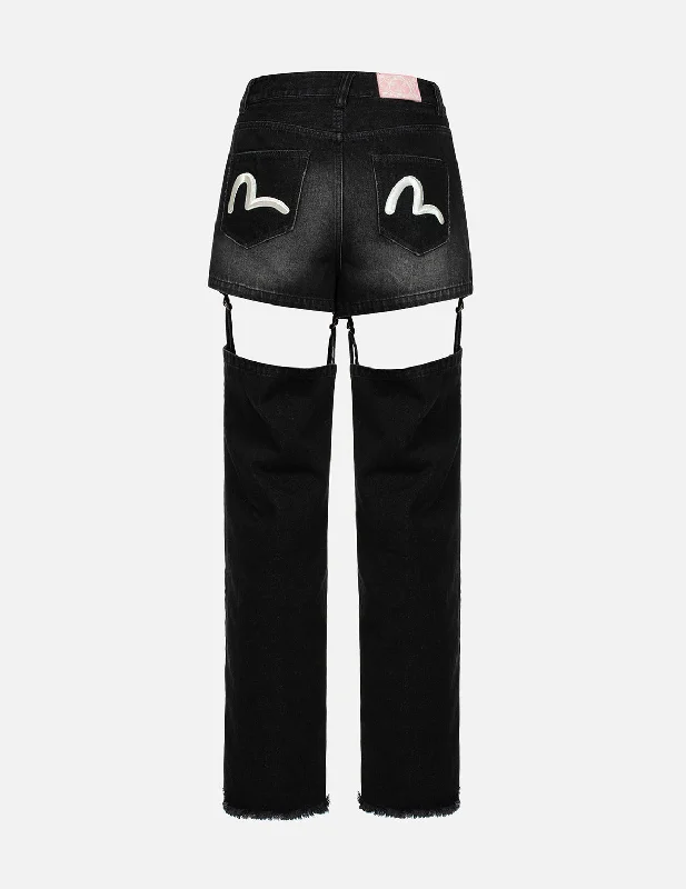 Versatile Casuals Seagull Embroidery Detachable Cutout Fashion Fit Jeans
