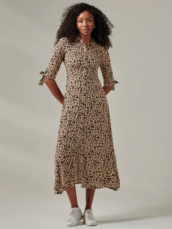 Comfortable Tops Nora Print Viscose Maxi Shirt Dress, Neutral Animal