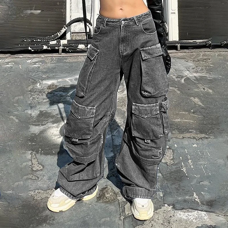 Trendy Looks Fashion High-waisted Personalized Stitching Denim Trousers