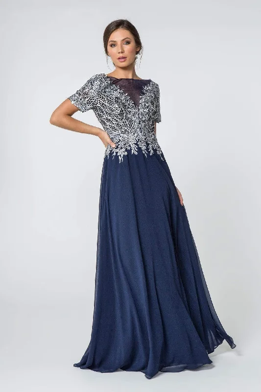 Easy Comfort Style Elizabeth K - GL2826 Metallic Lace Embroidered Chiffon Dress