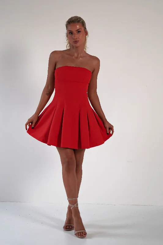 Comfortable Lounge Wear Harper Pleated Mini Dress | Red