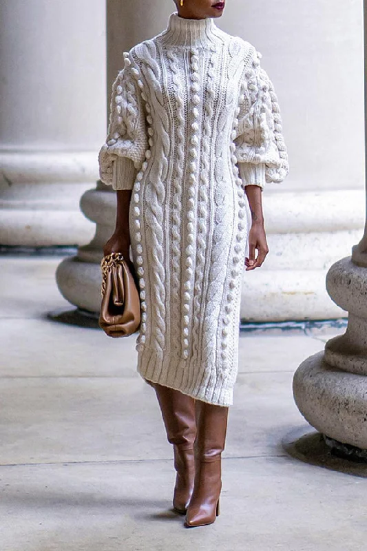 Soft Fabric Looks Stylish Cable Knit Split Hem Midi Dress