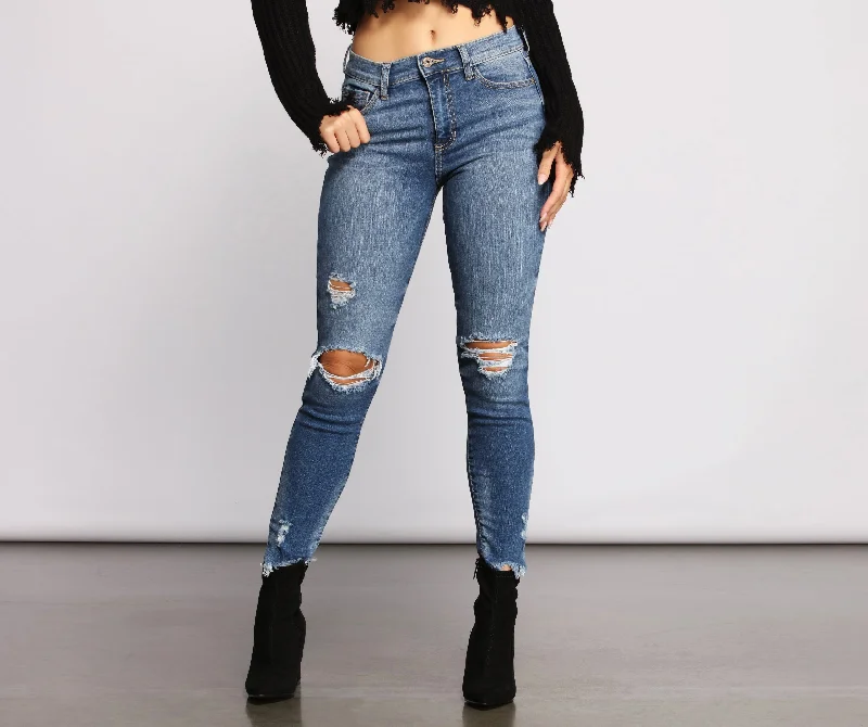 Soft Tops Mid-Rise Destructed Skinny Jeans