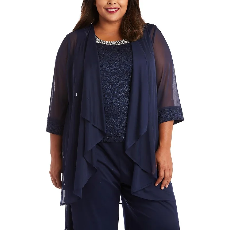 Comfortable Fitwear R&M Richards Womens Plus Lace Glitter Duster Blazer