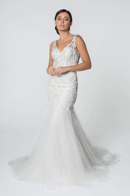 Soft Textures Elizabeth K - GL2815 Embroidered V-Neck Mermaid Wedding Dress