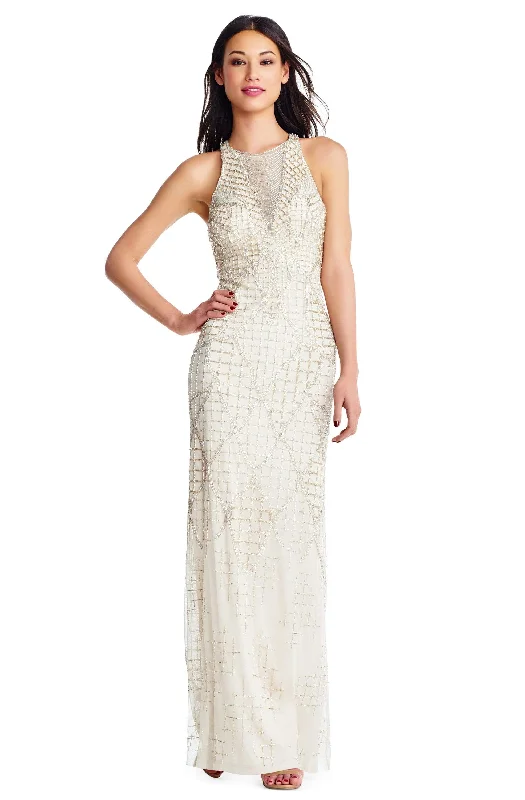 Soft Tops Aidan Mattox - MD1E202819 Lattice Beaded Gown with Criss Cross Back