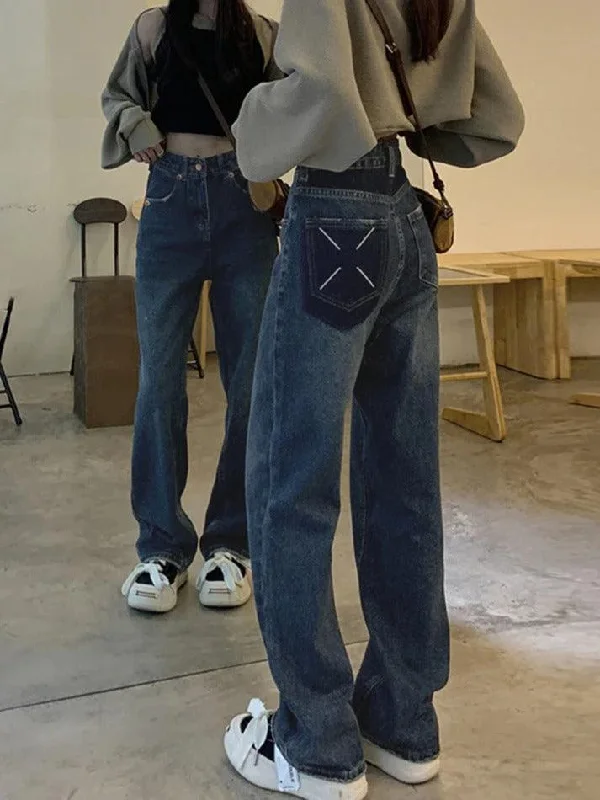 Light Layers Vintage Blue Print Back Boyfriend Jeans