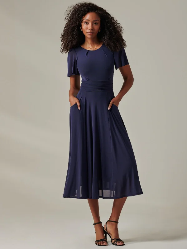 Simple Looks Ayla Plain Mesh Maxi Dress, Navy