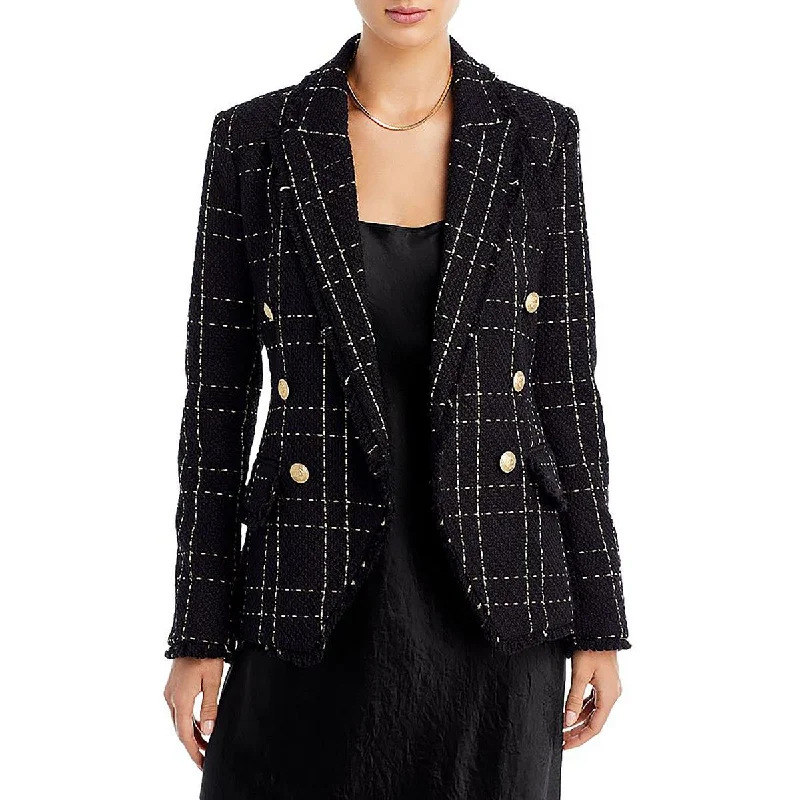 Relaxed Chic L'Agence Womens Kenzie Tweed Fringe One-Button Blazer