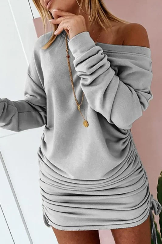Smart Comfort Wear Drop Shoulder Drawstring Gathering Dress