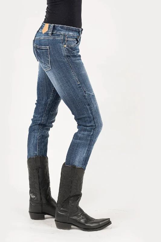 Soft Wearables Tin Haul Womens Trixie Pieced Back Deco Blue Cotton Blend Jeans