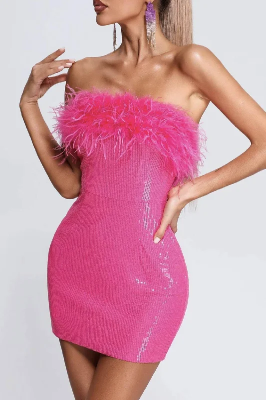 Fashion Comfort Fuzzy Strapless Sequins Pack Hip Dress