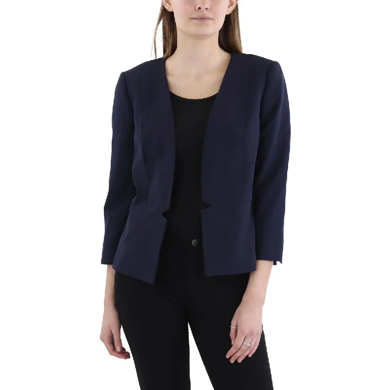 Soft Fabric Looks Tahari ASL Womens Collarless Business Open-Front Blazer