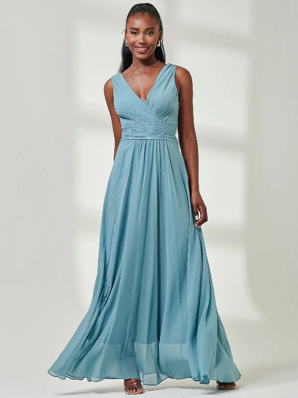 Versatile Outfits Pleated Bodice Chiffon Maxi Dress, Dusty Green
