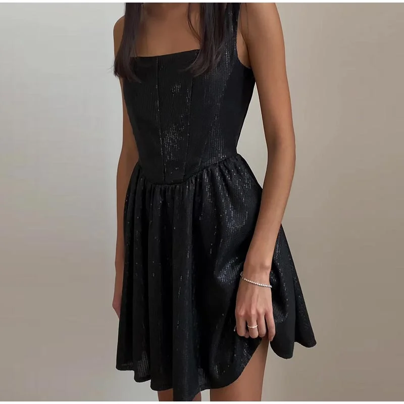 Easy Wear Chic Diane Solid Sleeveless Black Mini Dress