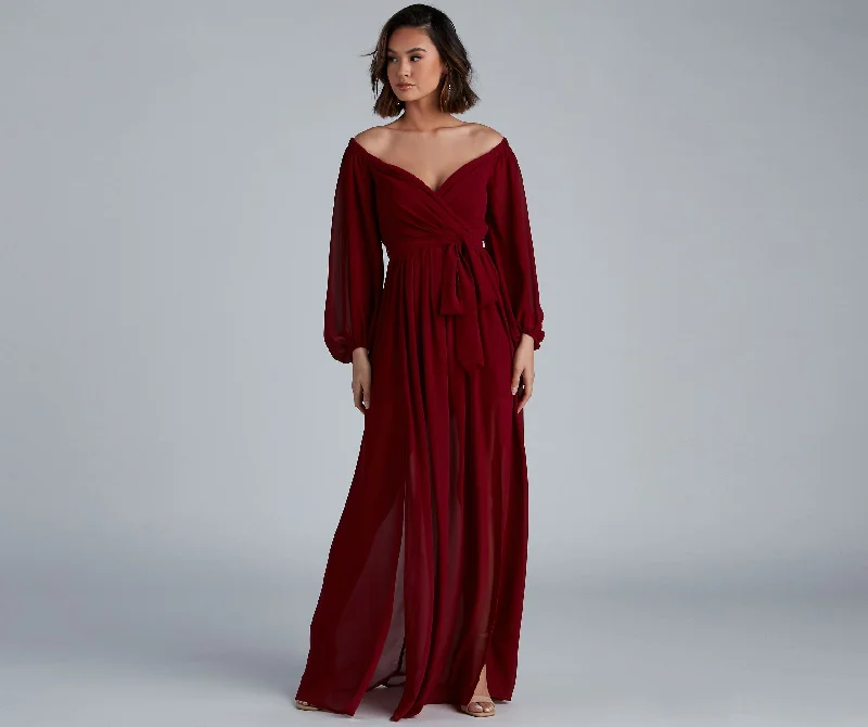 Casual Fit Britt Off-The-Shoulder Stylish Chiffon Formal Dress