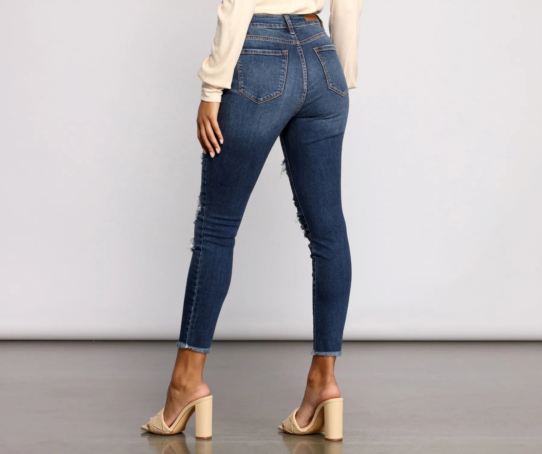 Cozy Lounge Wear High Rise Destructed Skinny Jeans