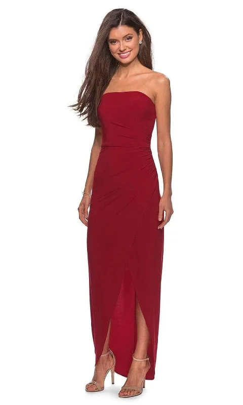 Light Fit La Femme - 28204 Strapless Jersey Sheath Simple Prom Dress With Slit