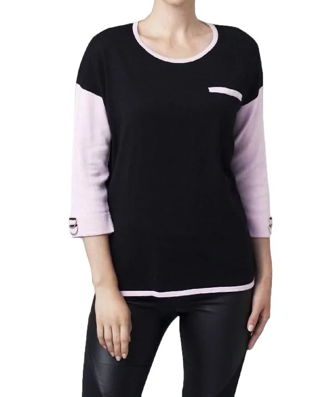 Relaxed Fashion 2-Tone Sweater In Blac/pink