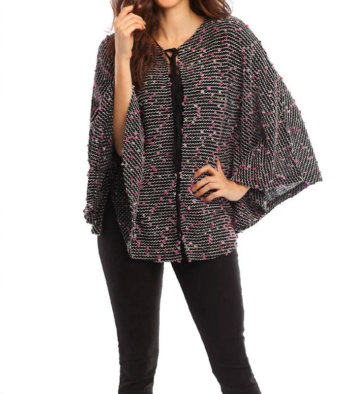 Cozy Fashion Trends Aria Tie-Up Poncho In Black Multi
