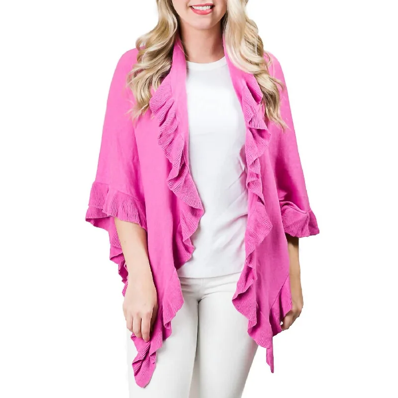 Cozy Chic Trends Ava Ruffle Wrap Poncho In Magenta