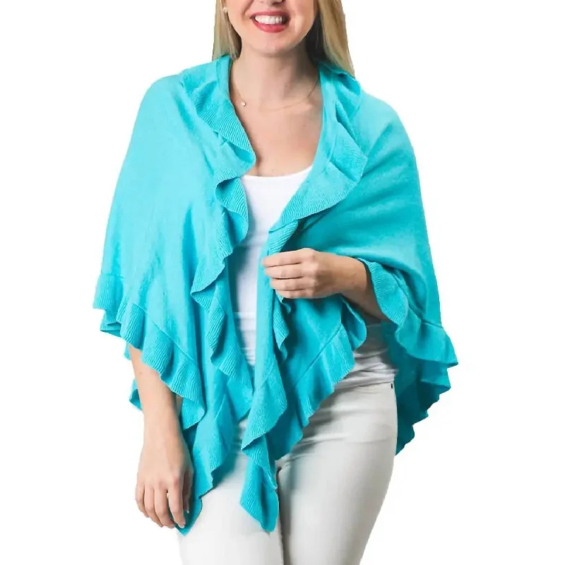 Relaxed Clothing Ava Ruffle Wrap Poncho In Teal