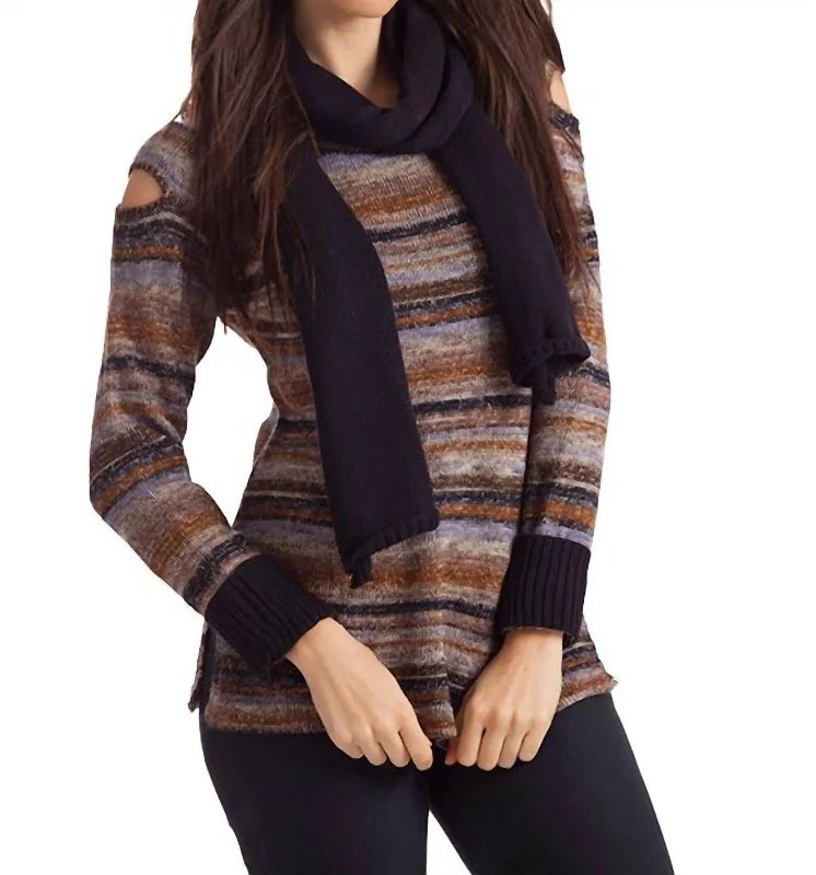 Breezy Outfits Bethany Striped Sweater W/ Scarf In Navy Multi
