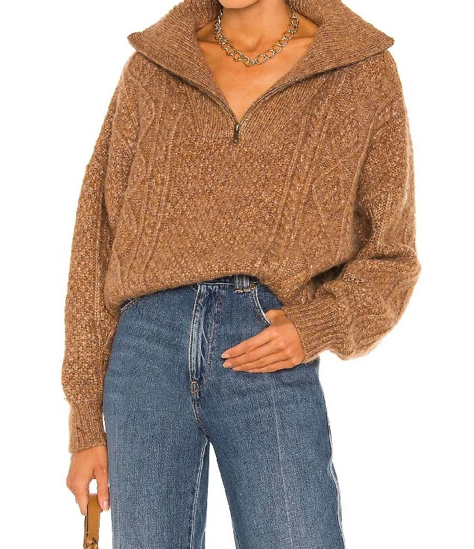 Cozy Knits Cable Henley Pullover Sweater In Cider