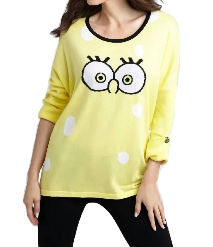 Comfortable Fitwear Cartoon Graphic Sweater In Yellow/white