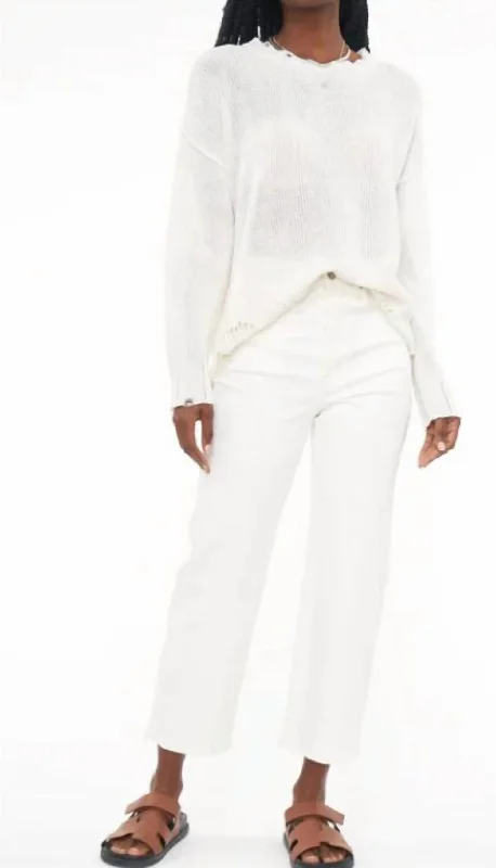 Casual Fit Elyse Sweater In Vanilla Distressed