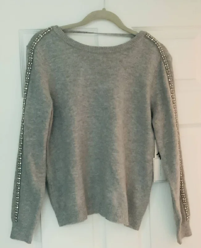 Trendy Looks Embellished Sweater In Silver Heather