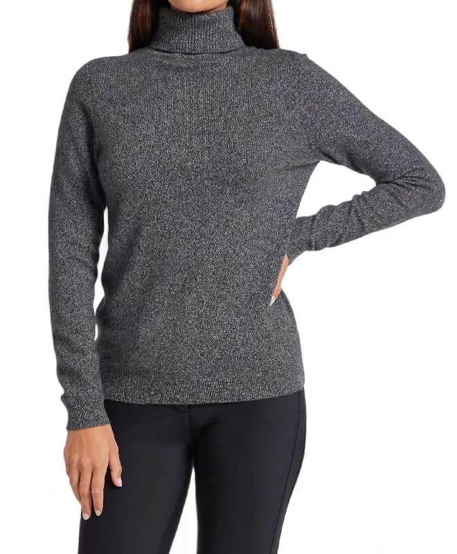 Cozy Lifestyle Emily Cashmere Turtleneck Sweater In Charcoal
