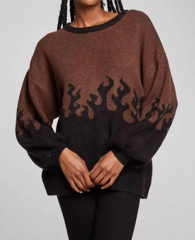 Smart Comfort Wear Foxy Sweater Flames Golden Pullover In Cocoa Brown